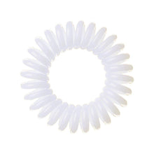 Load image into Gallery viewer, White coloured plastic spiral circular hair bobble on a white background called a spirabobble.

