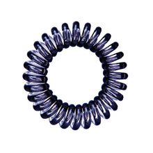 Load image into Gallery viewer, A black coloured plastic spiral circular hair bobble on a white background called a spirabobble.
