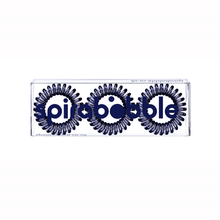 Load image into Gallery viewer, A flat transparent box of 3 clear black coloured hair accessories called spirabobbles