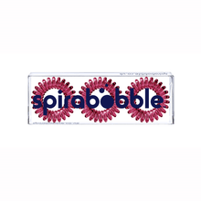 Load image into Gallery viewer, A flat transparent box of 3 maroon red coloured hair accessories called spirabobbles