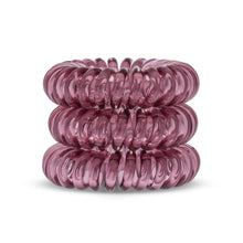 Load image into Gallery viewer, A tower of 3 maroon red coloured hair bobbles called spirabobbles. A red plastic spiral circular hair tie spira bobble
