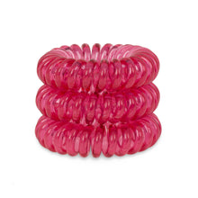 Load image into Gallery viewer, A tower of 3 perfect rose pink coloured hair bobbles called spirabobbles. A plastic spiral circular hair tie spira bobble.