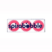Load image into Gallery viewer, A flat transparent box of 3 candy pink coloured hair accessories called spirabobbles
