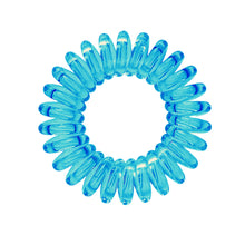 Load image into Gallery viewer, A Mediterranean blue coloured plastic spiral circular hair bobble on a white background called a spirabobble.e
