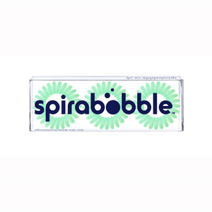 A flat transparent box containing 3 aqua green spirabobbles