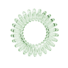 Load image into Gallery viewer, An apple green coloured plastic spiral circular hair bobble on a white background called a spirabobble.
