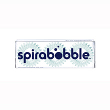Load image into Gallery viewer, A flat transparent box of 3 aqua green coloured hair accessories called spirabobbles
