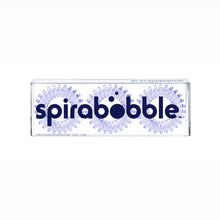 Load image into Gallery viewer, A transparent box of 3 navy blue coloured SpiraBobbles hairbands 
