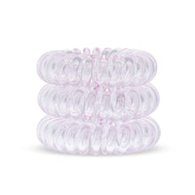 Load image into Gallery viewer, A tower of 3 perfect pink coloured hair bobbles called spirabobbles. A plastic spiral circular hair tie spira bobble.
