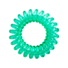 Load image into Gallery viewer, A pine green coloured plastic spiral circular hair bobble on a white background called a spirabobble.
