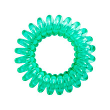 Load image into Gallery viewer, A pine green coloured plastic spiral circular hair bobble on a white background called a spirabobble.
