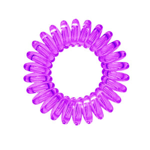 A purple berry coloured plastic spiral circular hair bobble on a white background called a spirabobble.