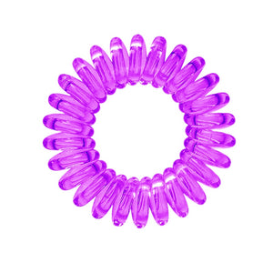 A purple berry coloured plastic spiral circular hair bobble on a white background called a spirabobble.