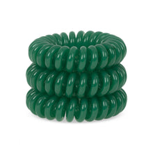 Load image into Gallery viewer, A tower of 3 green dream coloured hair bobbles called spirabobbles. A green plastic spiral circular hair tie spira bobble.
