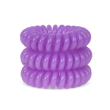 Load image into Gallery viewer, A tower of 3 Violet Cream coloured hair bobbles called spirabobbles. A plastic spiral circular hair tie spira bobble.
